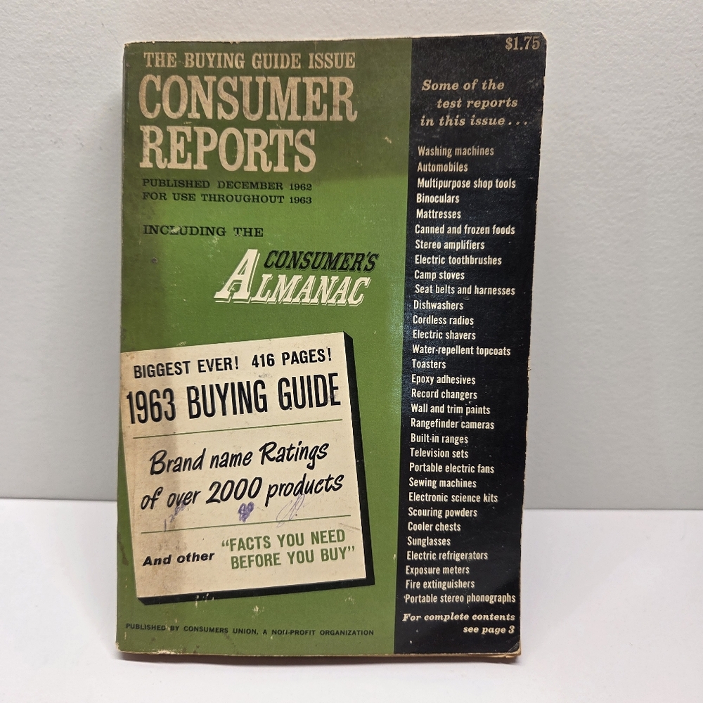 Vintage Consumer Reports 1963 The Buying Guide Issue Cover Not Attached